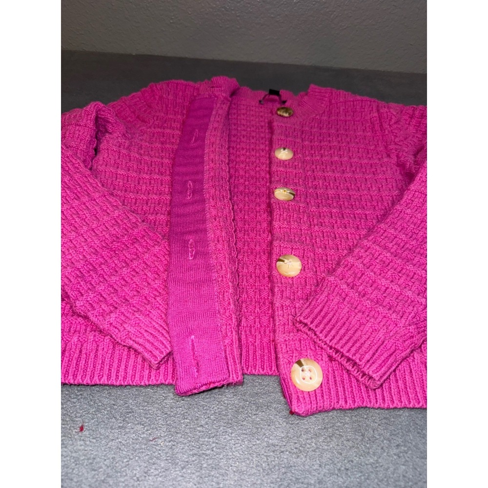 Ann Taylor Hot Pink waffle Knit Cardigan  button front  Grandmacore Cottage L - Picture 9 of 13